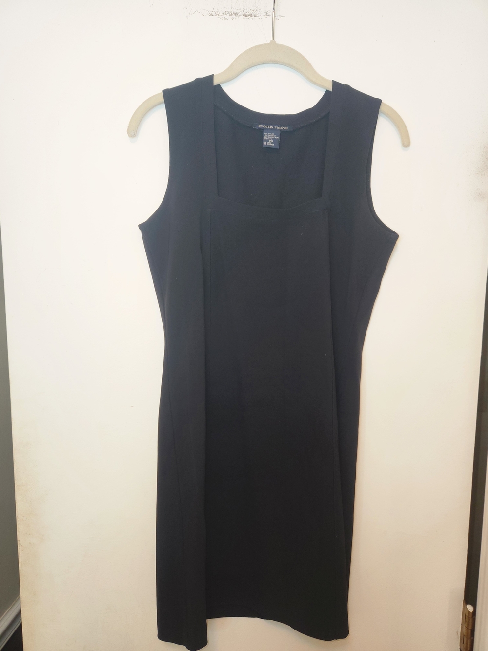 Boston Proper Black Sleeveless Square-Neck Midi Sheath Dress PS